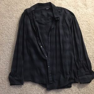 Men’s black plaid button down